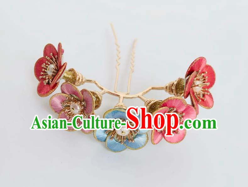 China Ancient Princess Pearls Hairpin Traditional Hanfu Hair Accessories Song Dynasty Silk Plum Hair Crown