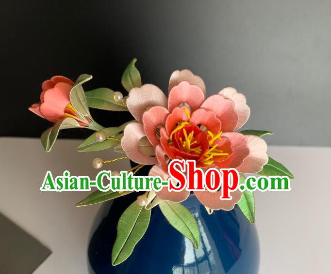 China Handmade Pink Peony Hairpin Traditional Hanfu Hair Accessories Ancient Song Dynasty Imperial Concubine Hair Comb