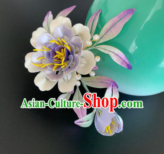 China Traditional Hanfu Hair Accessories Ancient Song Dynasty Imperial Concubine Hair Comb Handmade Lilac Peony Hairpin