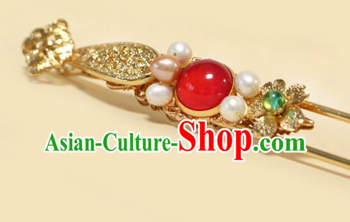 China Ancient Queen Hairpin Traditional Hanfu Hair Accessories Tang Dynasty Empress Agate Hair Stick