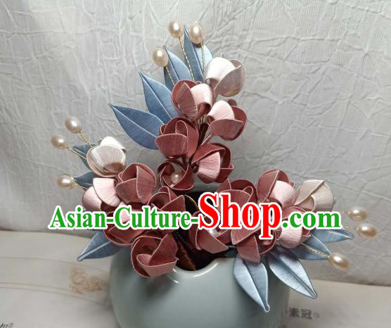China Handmade Silk Jasmine Flowers Hairpin Traditional Hanfu Hair Accessories Ancient Song Dynasty Princess Hair Stick