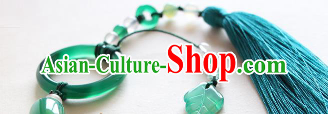 Chinese Traditional Hanfu Blue Tassel Belt Pendant Ancient Swordsman Jade Waist Accessories