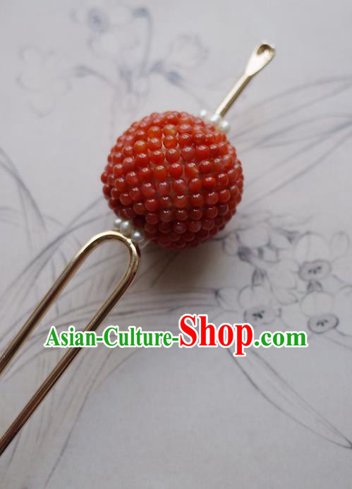 Chinese Ancient Court Woman Hairpin Hair Accessories Traditional Qing Dynasty Imperial Concubine Agate Beads Hair Stick