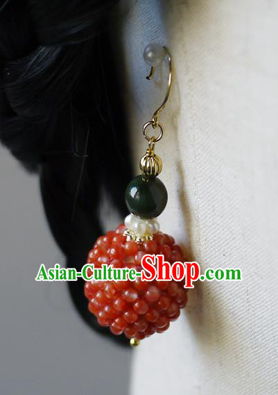 Chinese Ancient Court Agate Beads Ear Accessories Traditional Qing Dynasty Imperial Concubine Earrings