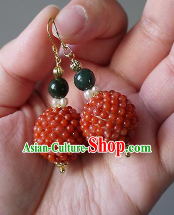 Chinese Ancient Court Agate Beads Ear Accessories Traditional Qing Dynasty Imperial Concubine Earrings