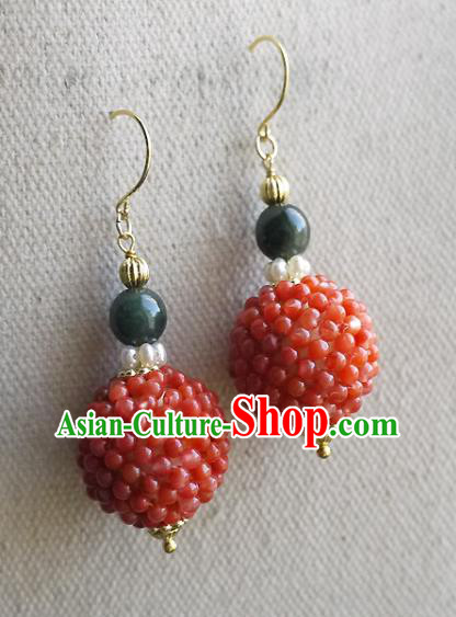 Chinese Ancient Court Agate Beads Ear Accessories Traditional Qing Dynasty Imperial Concubine Earrings