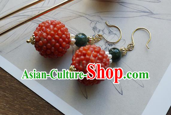 Chinese Ancient Court Agate Beads Ear Accessories Traditional Qing Dynasty Imperial Concubine Earrings
