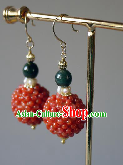 Chinese Ancient Court Agate Beads Ear Accessories Traditional Qing Dynasty Imperial Concubine Earrings