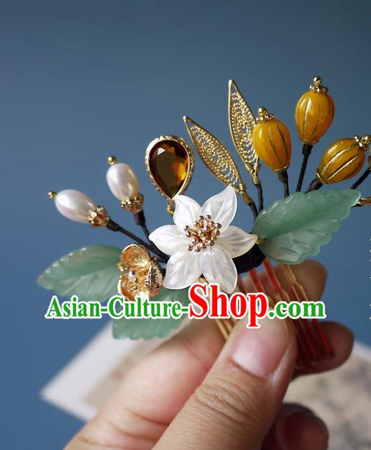 Chinese Ancient Palace Lady Hairpin Hair Accessories Traditional Qing Dynasty Shell Flower Hair Comb