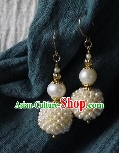 Chinese Ancient Imperial Concubine Ear Accessories Traditional Qing Dynasty Court Pearls Gourd Earrings