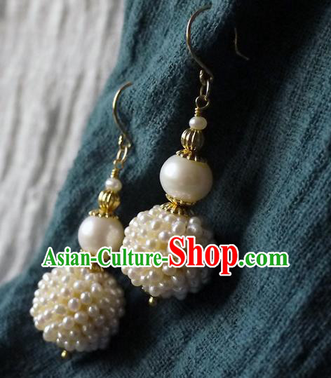 Chinese Ancient Imperial Concubine Ear Accessories Traditional Qing Dynasty Court Pearls Gourd Earrings