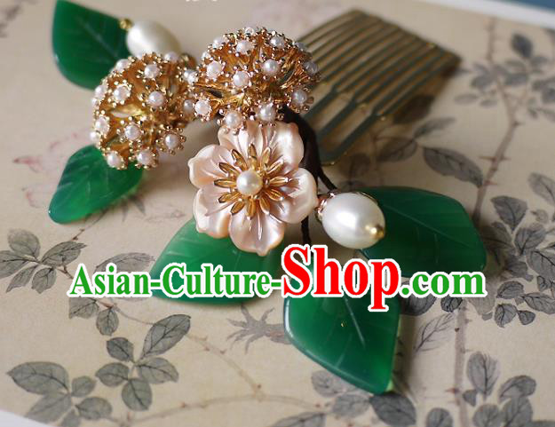 Chinese Ancient Princess Shell Flower Hairpin Hair Accessories Traditional Qing Dynasty Pearls Hair Comb