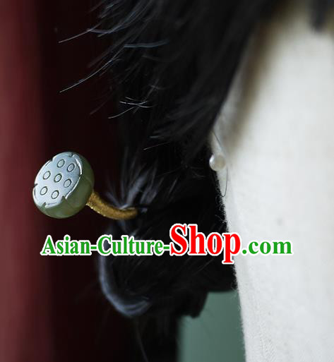 Chinese Ancient Noble Woman Jade Lotus Seedpod Hairpin Hair Accessories Traditional Song Dynasty Princess Hair Stick
