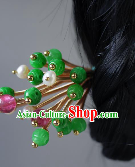 Chinese Ancient Imperial Consort Jadeite Hairpin Hair Accessories Traditional Qing Dynasty Court Woman Hair Stick