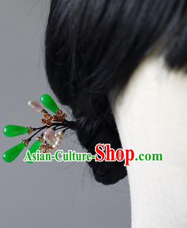 Chinese Ancient Young Female Hairpin Hair Accessories Traditional Qing Dynasty Rich Woman Chrysoprase Hair Stick
