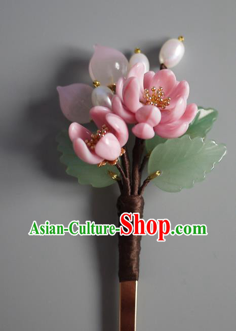 Chinese Ancient Princess Peach Hairpin Traditional Ming Dynasty Pink Chrysanthemum Hair Stick