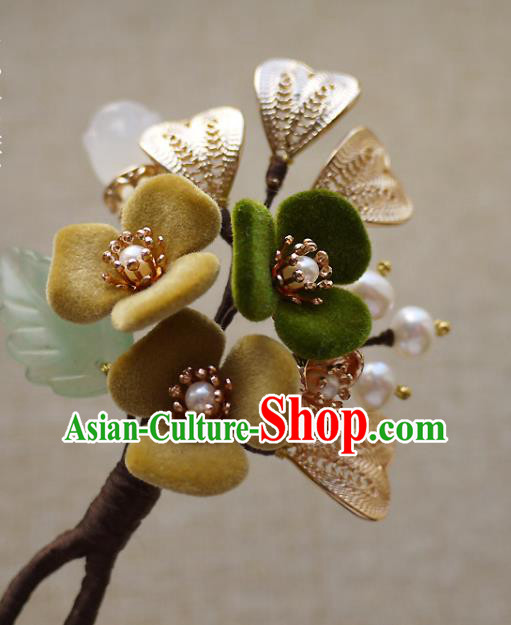 Chinese Ancient Palace Lady Flowers Hairpin Traditional Ming Dynasty Princess Pearls Hair Stick