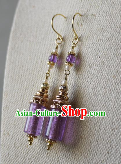 Chinese Ancient Palace Princess Ear Accessories Traditional Cheongsam Amethyst Earrings