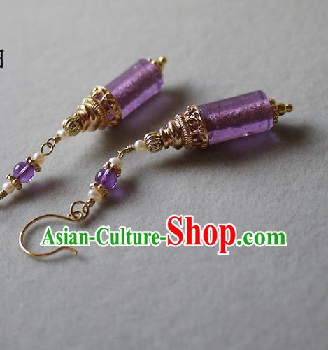 Chinese Ancient Palace Princess Ear Accessories Traditional Cheongsam Amethyst Earrings