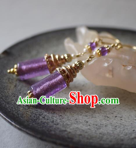 Chinese Ancient Palace Princess Ear Accessories Traditional Cheongsam Amethyst Earrings