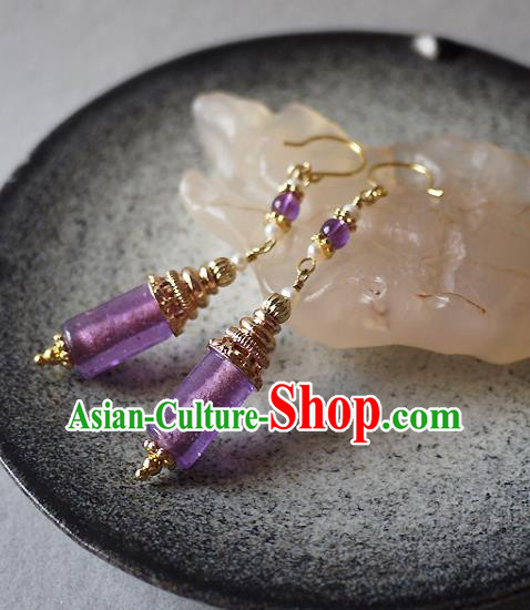 Chinese Ancient Palace Princess Ear Accessories Traditional Cheongsam Amethyst Earrings