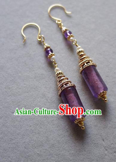 Chinese Ancient Palace Princess Ear Accessories Traditional Cheongsam Amethyst Earrings