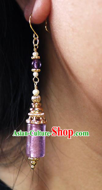 Chinese Ancient Palace Princess Ear Accessories Traditional Cheongsam Amethyst Earrings