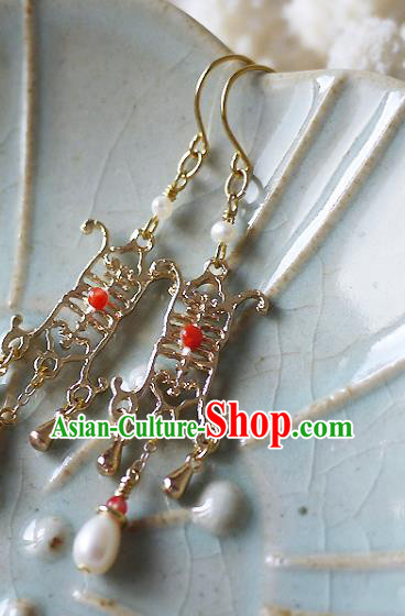 Chinese Ancient Royal Empress Ear Accessories Traditional Cheongsam Wedding Golden Earrings