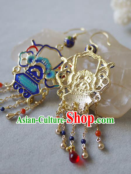 Chinese National Wedding Ear Accessories Traditional Cheongsam Cloisonne Earrings