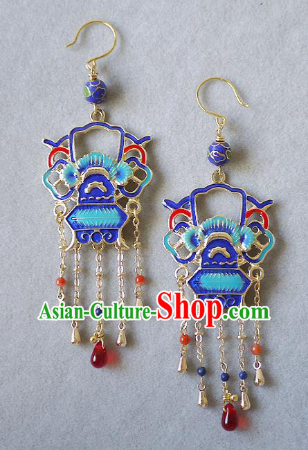Chinese National Wedding Ear Accessories Traditional Cheongsam Cloisonne Earrings