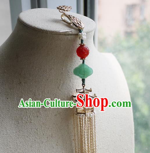 China Traditional Cheongsam Golden Pavilion Tassel Accessories Ancient Qing Dynasty Brooch Pendant