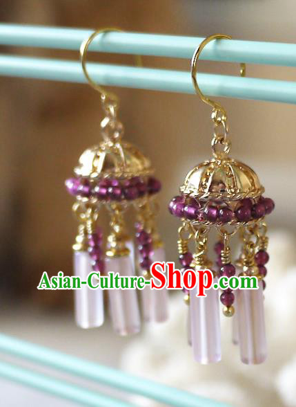 Chinese Traditional Cheongsam Garnet Beads Earrings Ancient Qing Dynasty Imperial Consort Ear Accessories