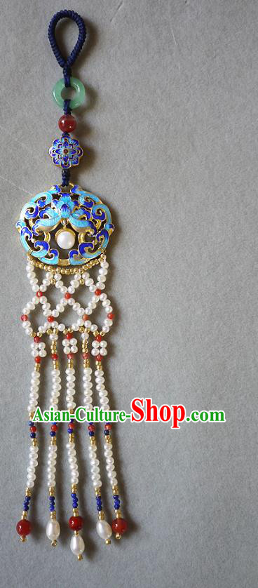 China Traditional Cheongsam Pearls Tassel Accessories Ancient Qing Dynasty Cloisonne Lotus Brooch Pendant