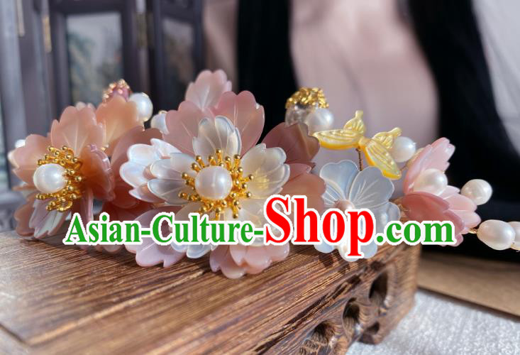 Chinese Ancient Noble Woman Hairpin Traditional Song Dynasty Imperial Consort Shell Flowers Hair Crown Hair Accessories