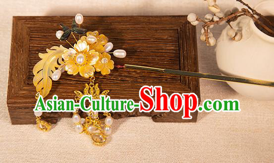 Chinese Traditional Ming Dynasty Tassel Hair Stick Jewelry Ancient Young Woman Hairpin