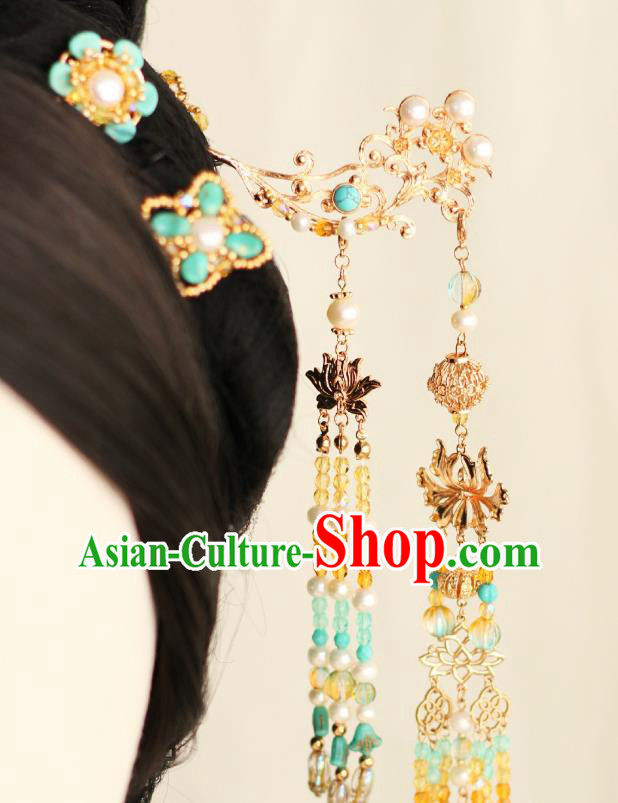 Chinese Ancient Court Beauty Hairpin Traditional Tang Dynasty Princess Hair Stick Tassel Step Shake