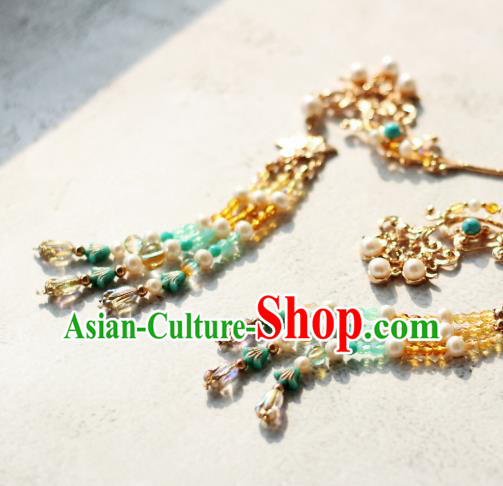 Chinese Ancient Court Beauty Hairpin Traditional Tang Dynasty Princess Hair Stick Tassel Step Shake