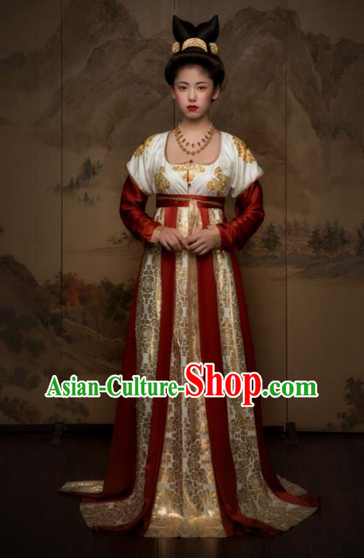 China Traditional Tang Dynasty Royal Princess Historical Clothing Ancient Court Lady Hanfu Dress Garments