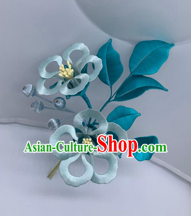 China Handmade Blue Silk Trumpet Creeper Hairpin Traditional Song Dynasty Hanfu Hair Accessories Ancient Palace Lady Hair Stick