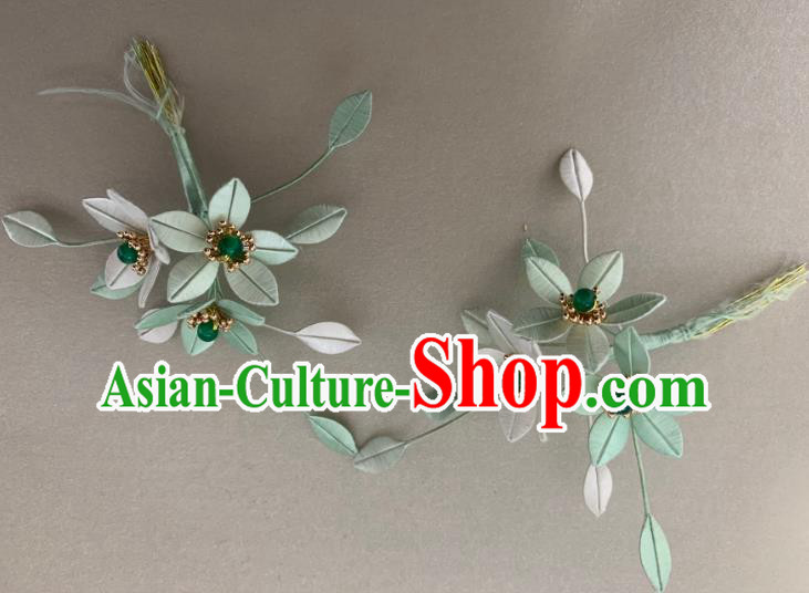China Handmade Light Green Silk Flowers Hairpin Traditional Hanfu Hair Accessories Ancient Song Dynasty Hair Sticks