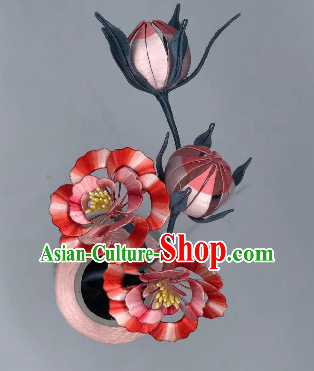China Handmade Silk Peony Flowers Hairpin Traditional Hanfu Hair Accessories Ancient Song Dynasty Court Princess Hair Stick