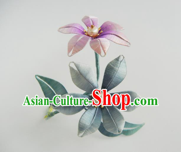 China Traditional Hanfu Hair Accessories Ancient Song Dynasty Noble Woman Hair Stick Handmade Silk Lily Flowers Hairpin