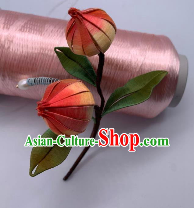 China Handmade Silk Peach Hairpin Traditional Hanfu Hair Accessories Ancient Song Dynasty Palace Hair Stick