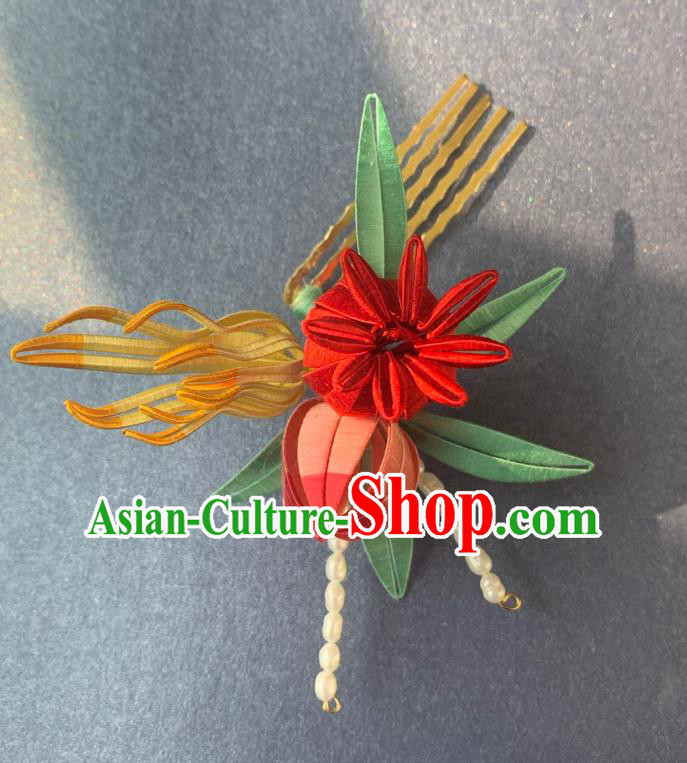 China Handmade Silk Flowers Hairpin Traditional Hanfu Hair Accessories Ancient Young Lady Hair Comb