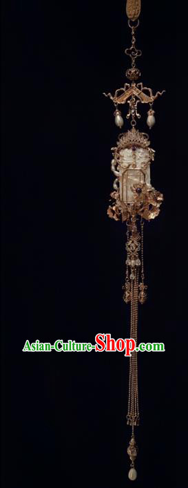 Chinese Traditional Hanfu Golden Tassel Pendant Ancient Ming Dynasty Court Woman Shell Brooch Accessories