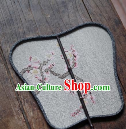 Chinese Traditional Hanfu Palace Fan Handmade Kesi Apricot Blossom Painting Silk Palm Leaf Fan