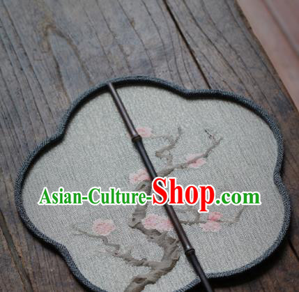 Chinese Traditional Hanfu Palace Fan Handmade Kesi Plum Blossom Painting Silk Fan