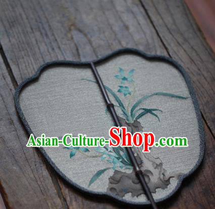 Chinese Handmade Kesi Orchids Painting Pattern Silk Fan Traditional Hanfu Palace Fan Ancient Princess Fans