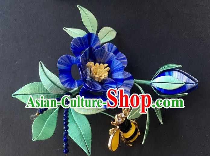 China Handmade Blue Flower Hairpin Traditional Qing Dynasty Hair Accessories Ancient Palace Lady Hair Stick