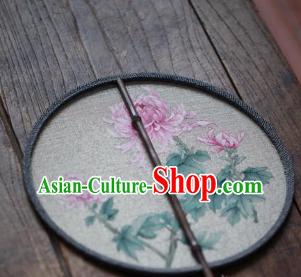 Chinese Handmade Kesi Chrysanthemum Painting Pattern Silk Fan Traditional Hanfu Palace Fan Ancient Princess Circular Fans